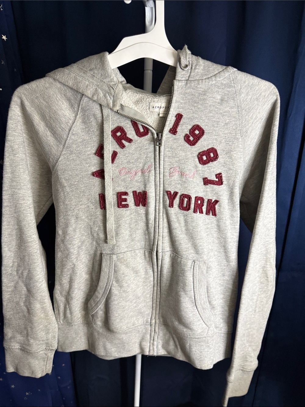 Aeropostale Gray Hoodie with Burgundy Appliqué